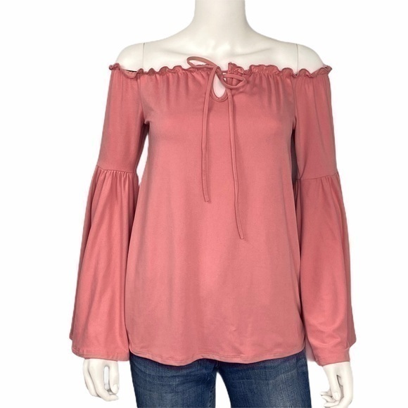 Kafe NEW Pink Off Shoulder Boho Blouse Bell Sleeve Ruffle Peasant Size M - Picture 1 of 5